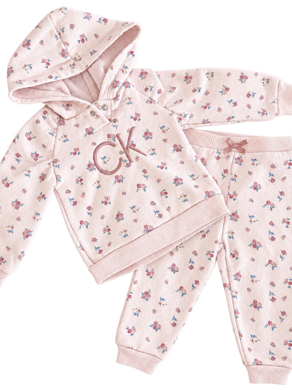 Calvin Klein Girls Pink Floral Hoodie Jogger 2 Piece Set, 12m